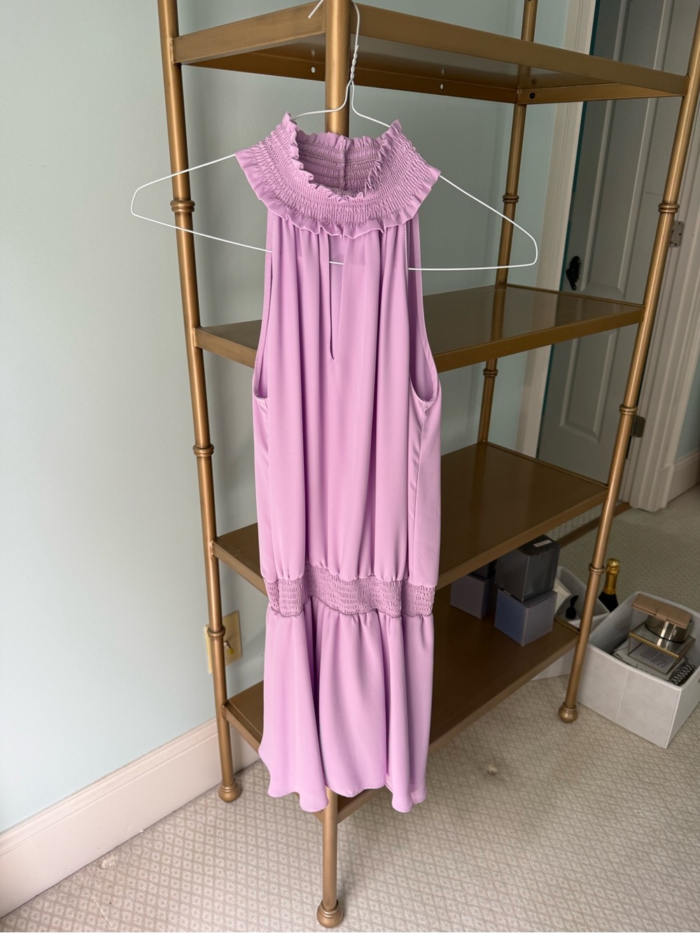 Amanda Uprichard Lilac Sleeveless Smocked Neck Mini Dress